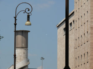 Rationalist architecture of the Rome Termini station. Tower with water tank and spiral staircase. - MyVideoimage.com