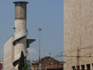 Rationalist architecture of the Rome Termini station. Tower with water tank and spiral staircase. - MyVideoimage.com