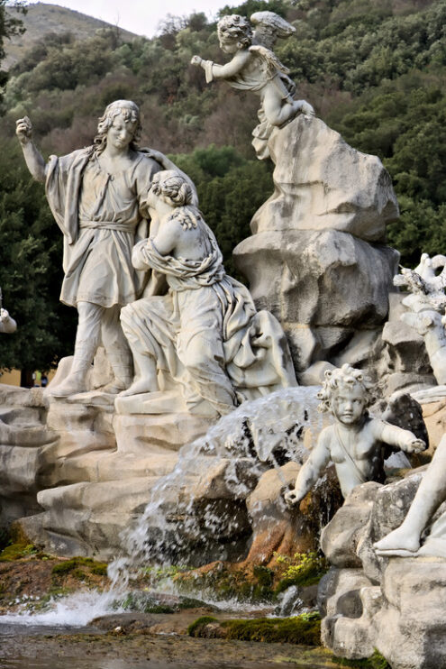 Reggia di Caserta, Italy. 10/27/2018. Fountain with sculptures in white marble - MyVideoimage.com