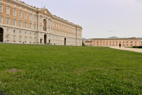 Reggia di Caserta, Italy. Main facade of the palace with the green of the garden in the foreground. Caserta royal palace photo