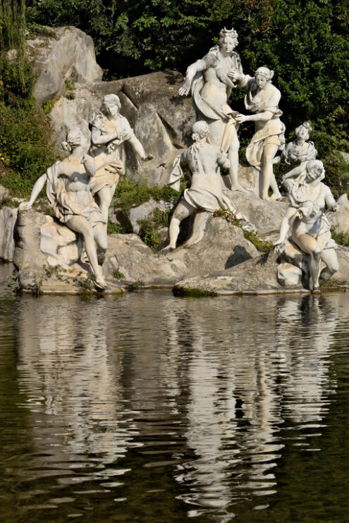 Reggia di Caserta, Italy. 10/27/2018. Monumental fountain with sculptures in white marble - MyVideoimage.com