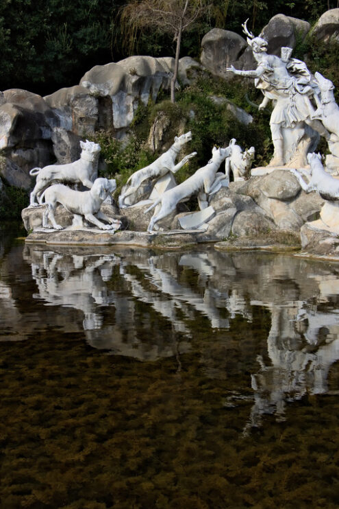 Reggia di Caserta, Italy. 10/27/2018. Monumental fountain with sculptures in white marble - MyVideoimage.com