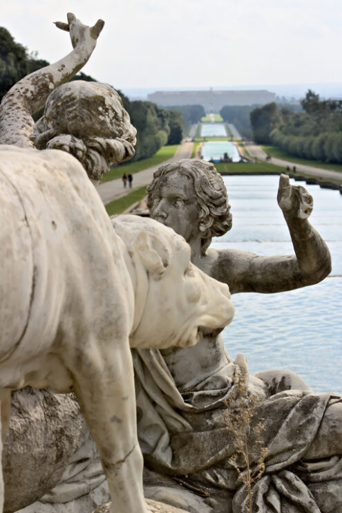 Reggia di Caserta, Italy. 10/27/2018. Sculptures in white marble as decoration of the fountains - MyVideoimage.com