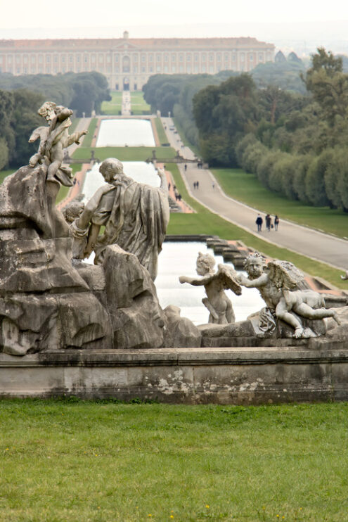 Reggia di Caserta, Italy. 10/27/2018. The pools of the large fountain in the park. - MyVideoimage.com