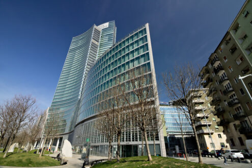 Regione Lombardia Milano. Building headquarters of the Lombardy Region built with glass facade. - MyVideoimage.com | Foto stock & Video footage