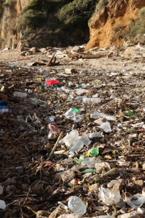 Rifiuti sulla spiaggia. Rifiuti di plastica depositati dal mare sulla spiaggia dopo la tempesta. - MyVideoimage.com | Foto stock & Video footage