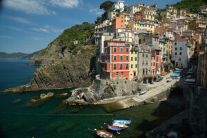 Riomaggiore Cinque Terre. Colored houses on the sea. Famous tourist destination. Coronavirus period.  Stock Photos. - MyVideoimage.com | Foto stock & Video footage