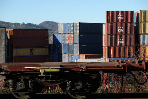 S.Stefano Magra, La Spezia, Italy, 12/08/2016. Railway station and container depot. - MyVideoimage.com