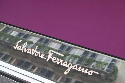 Salvatore Ferragamo Boutique with shop windows on Via Montenapoleone, Milan. - MyVideoimage.com | Foto stock & Video footage