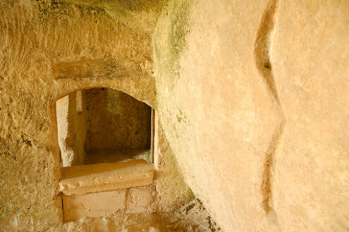 Sassi of Matera. Sassi of Matera with arched ceilings and vaults. Ancient underground house dug out of the tufa rock. - MyVideoimage.com | Foto stock & Video footage