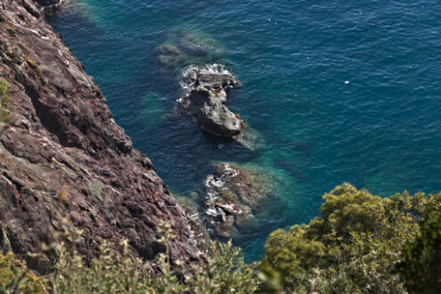 Sea coast. Cinque Terre, liguria, Italy. Rocks overlooking the blue sea - MyVideoimage.com | Foto stock & Video footage