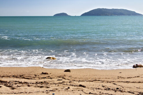 Sea waves break on the beach with stones. - MyVideoimage.com