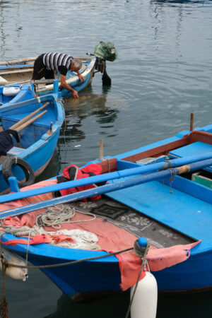 Small fishing boats in the port of Bari.At the market near the port the fishermen sell the fish caught. - MyVideoimage.com