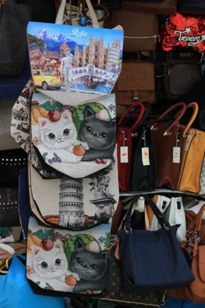 Souvenir bag, Pisa. Souvenir bags of the leaning tower of Pisa. Market stalls. - MyVideoimage.com | Foto stock & Video footage