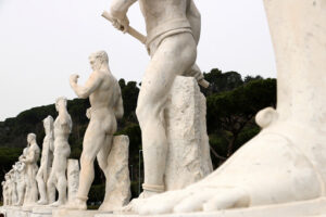 Stadio dei marmi, Rome. Sculptures. Sculptures in white Carrara marble at the Stadio dei Marmi in Rome at the Foro Italico. - MyVideoimage.com