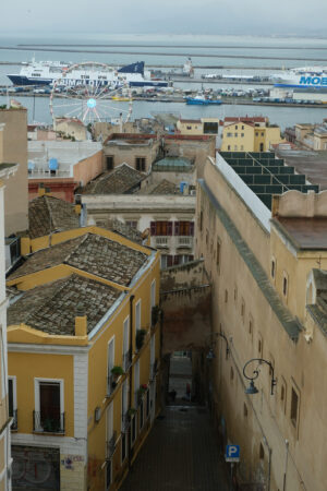 Street of Cagliari. Cagliari panorama with road and port. Stock photos. - MyVideoimage.com | Foto stock & Video footage