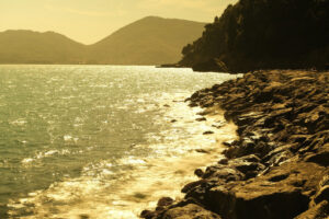 Sunset in the gulf. Sunset over the sea in the Gulf of La Spezia, near Cinque Terre. Stock photos. - MyVideoimage.com | Foto stock & Video footage