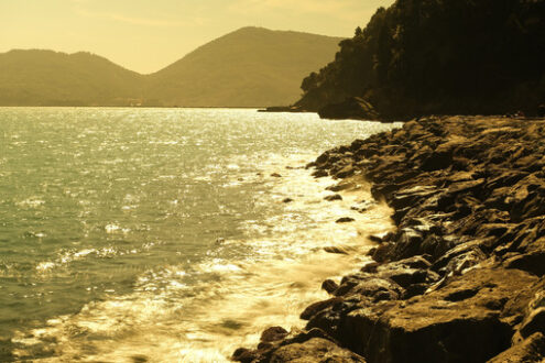 Sunset in the gulf. Sunset over the sea in the Gulf of La Spezia, near Cinque Terre. Stock photos. - MyVideoimage.com | Foto stock & Video footage