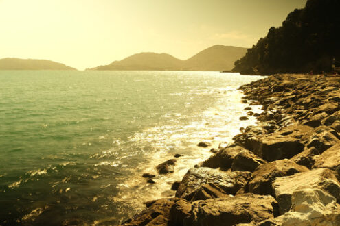 Tramonto sul mare. Sunset over the sea in the Gulf of La Spezia, near Cinque Terre. Foto stock royalty free.