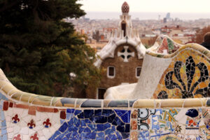 Terrace of the Guell paro designed by Antoni Gaudì. - MyVideoimage.com