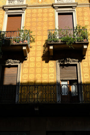 Terrace plants. Ancient facade with balconies and decorations. Stock photos. - MyVideoimage.com | Foto stock & Video footage