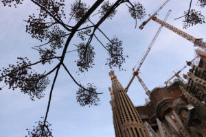 The construction site of the Sagrada Familia originally designed by Antoni Gaudi. - MyVideoimage.com