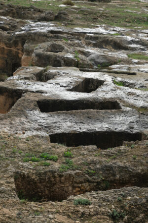 Tombe nella roccia. Tombs in the Tuvixeddu necropolis. Foto stock royalty free. - MyVideoimage.com | Foto stock & Video footage