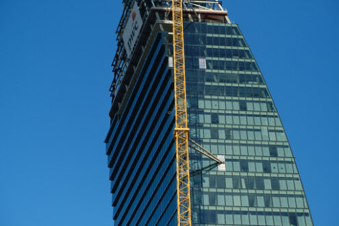 Torre Libeskind. Libeskind tower under construction. Milan. CityLife includes three skyscrapers and pedestrian areas with greenery. - MyVideoimage.com | Foto stock & Video footage