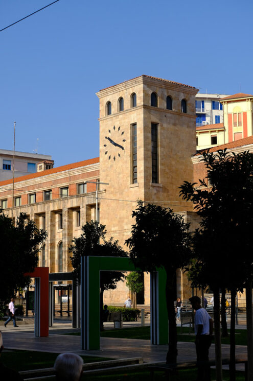 Tower with clock in La Spezia. Tower with post office clock. Stock photos. - MyVideoimage.com | Foto stock & Video footage