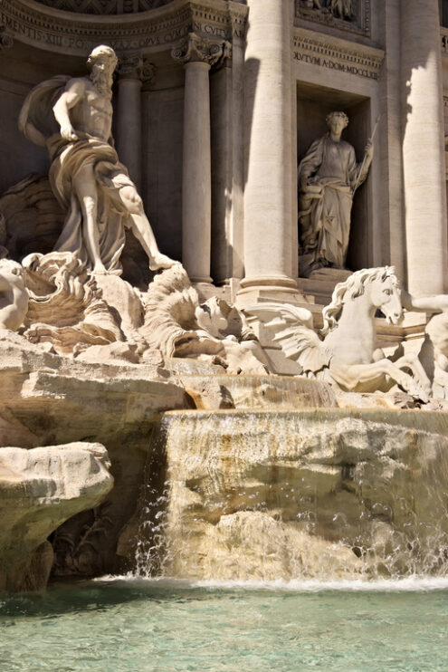 Trevi Fountain in Rome with the sculpture of Neptune. - MyVideoimage.com