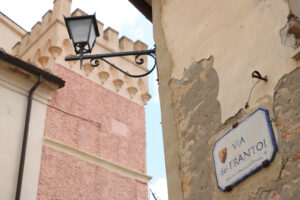 Typical houses with turrets in Magliano in Toscana. Maremma, Ita - MyVideoimage.com